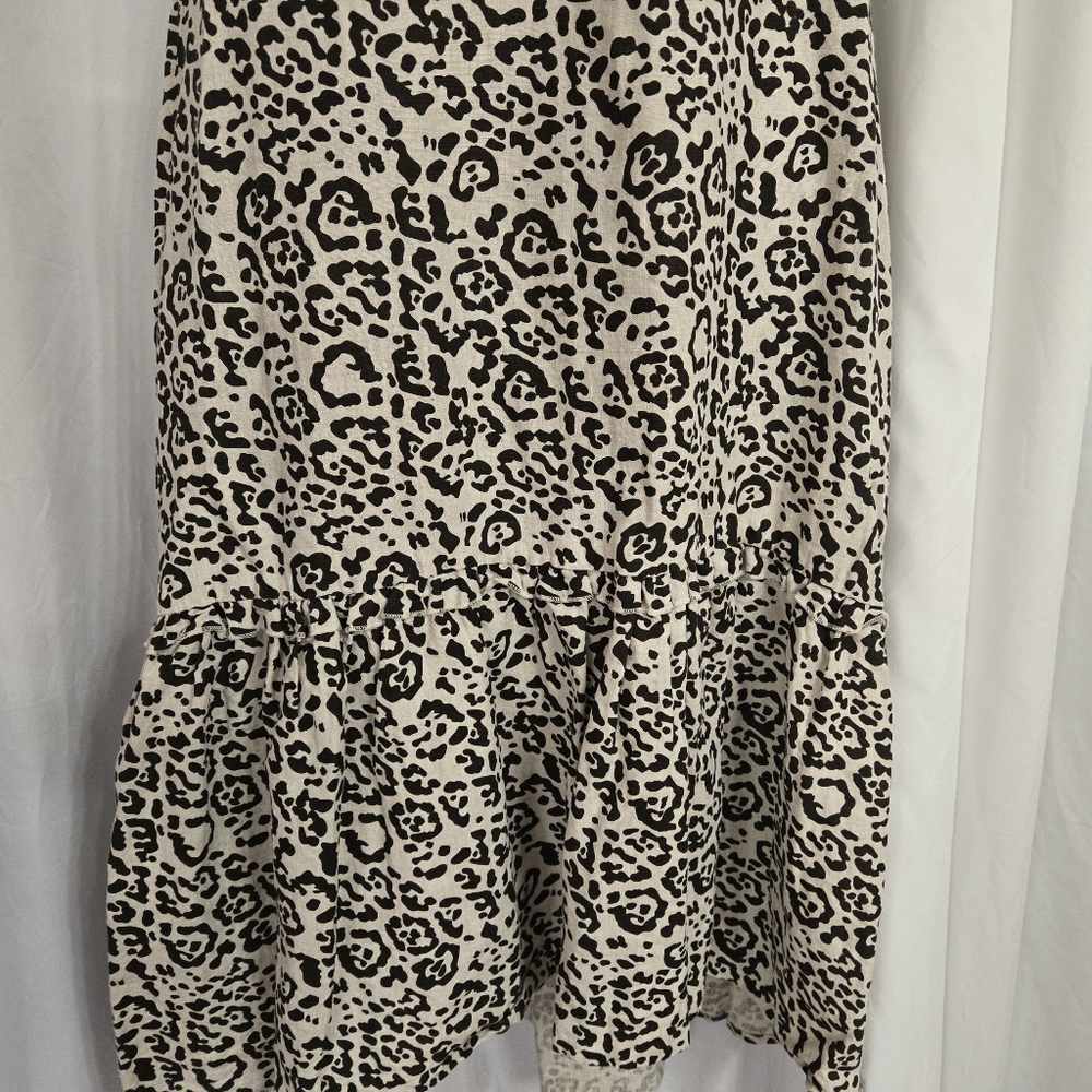 Saks Fifth Ave Leopard Print Spaghetti Strap Linen High Low Summer Dress Size S - Picture 9 of 10